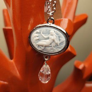 Fizz mermaid cameo with crystal drop necklace.